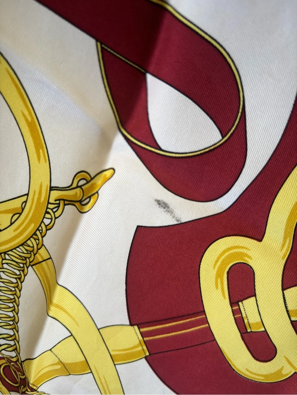 Hermes Silk Scarf in Burgundy, White and GoldAuthentic HERMES Scarf 